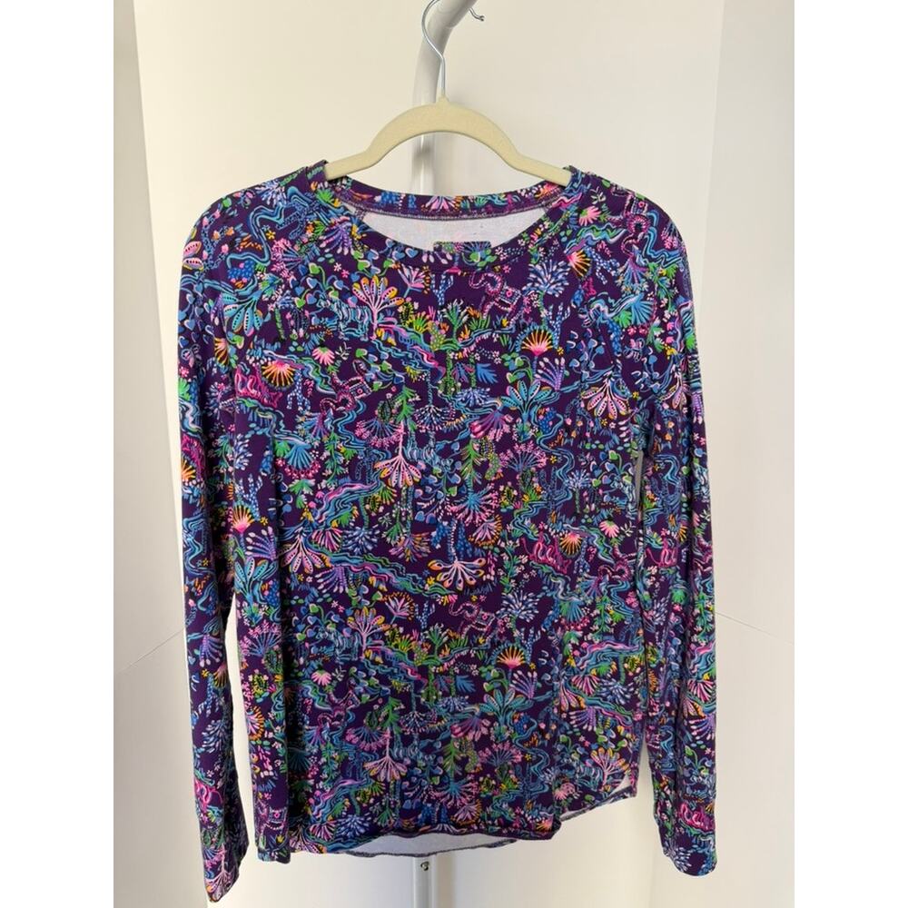 Lilly Pulitzer Luxletic Purple Floral Cactus Long Sleeve Pullover Top M